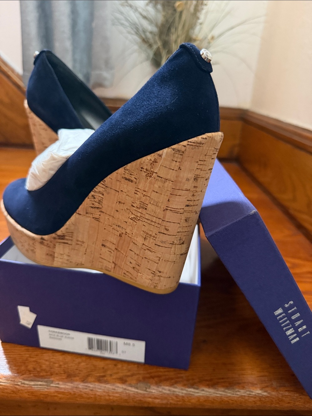 Stuart Weitzman Navy Suede Cork Wedge Heels - Picture 1 of 4